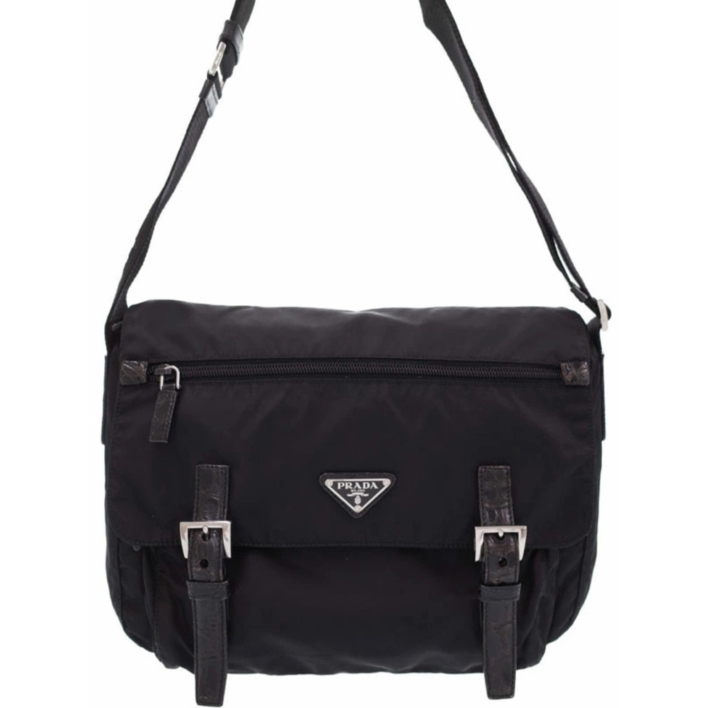 Prada Tessuto messenger bag black Saffiano leather - Picture 1 of 9